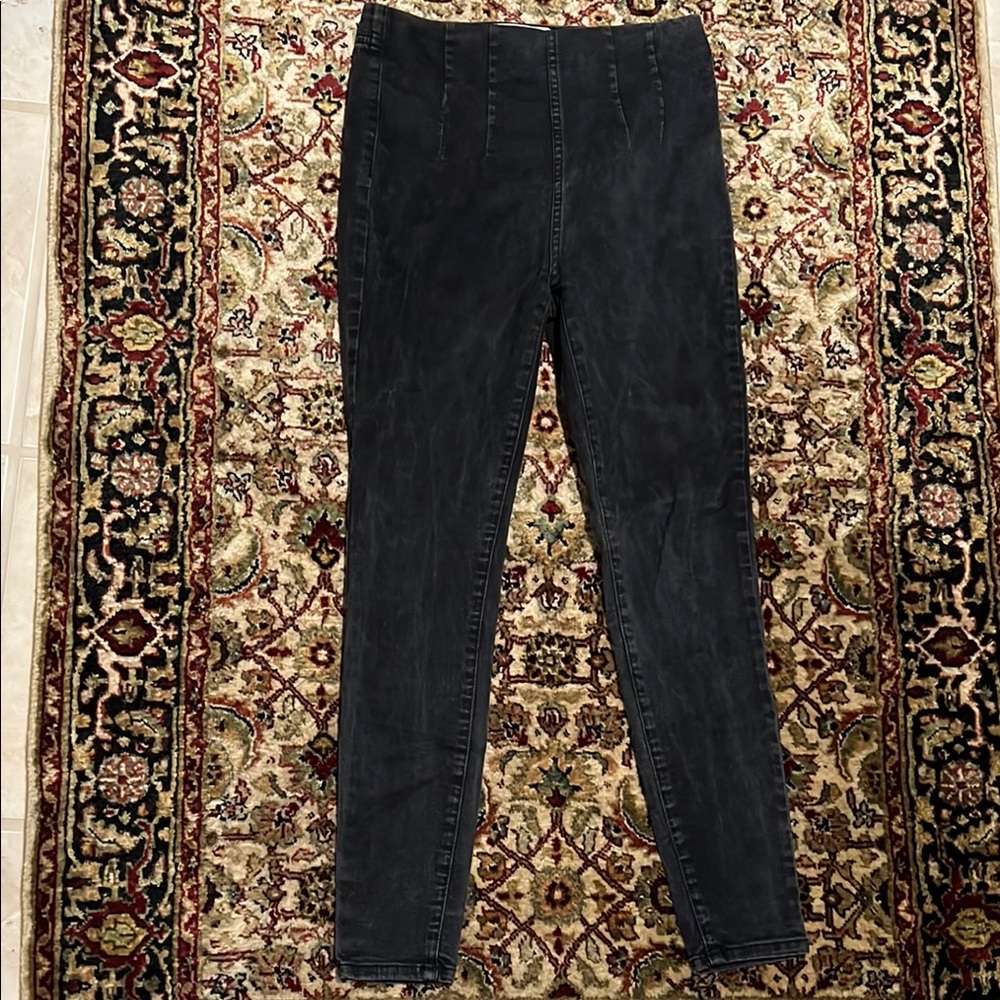 Free People Black Charcoal High Waist Washed Pull On Denim Jeans Size 29 Skinny